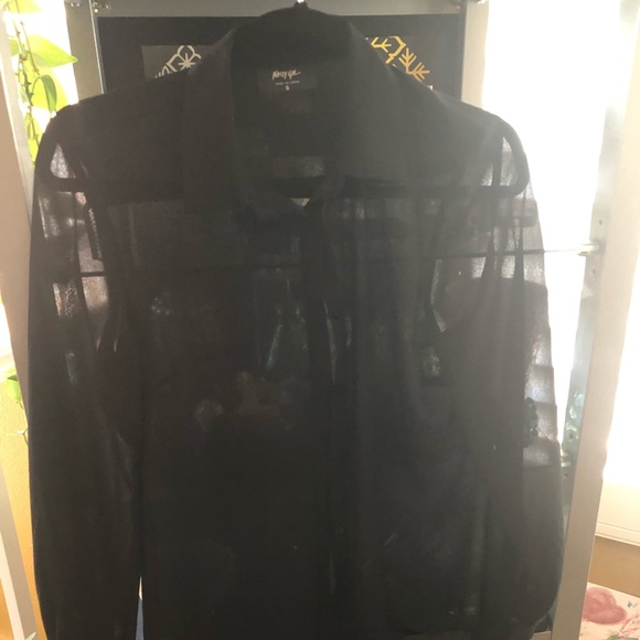 Nasty Gal Tops - NASTY GAL Sheer Black Long Sleeve Shirt